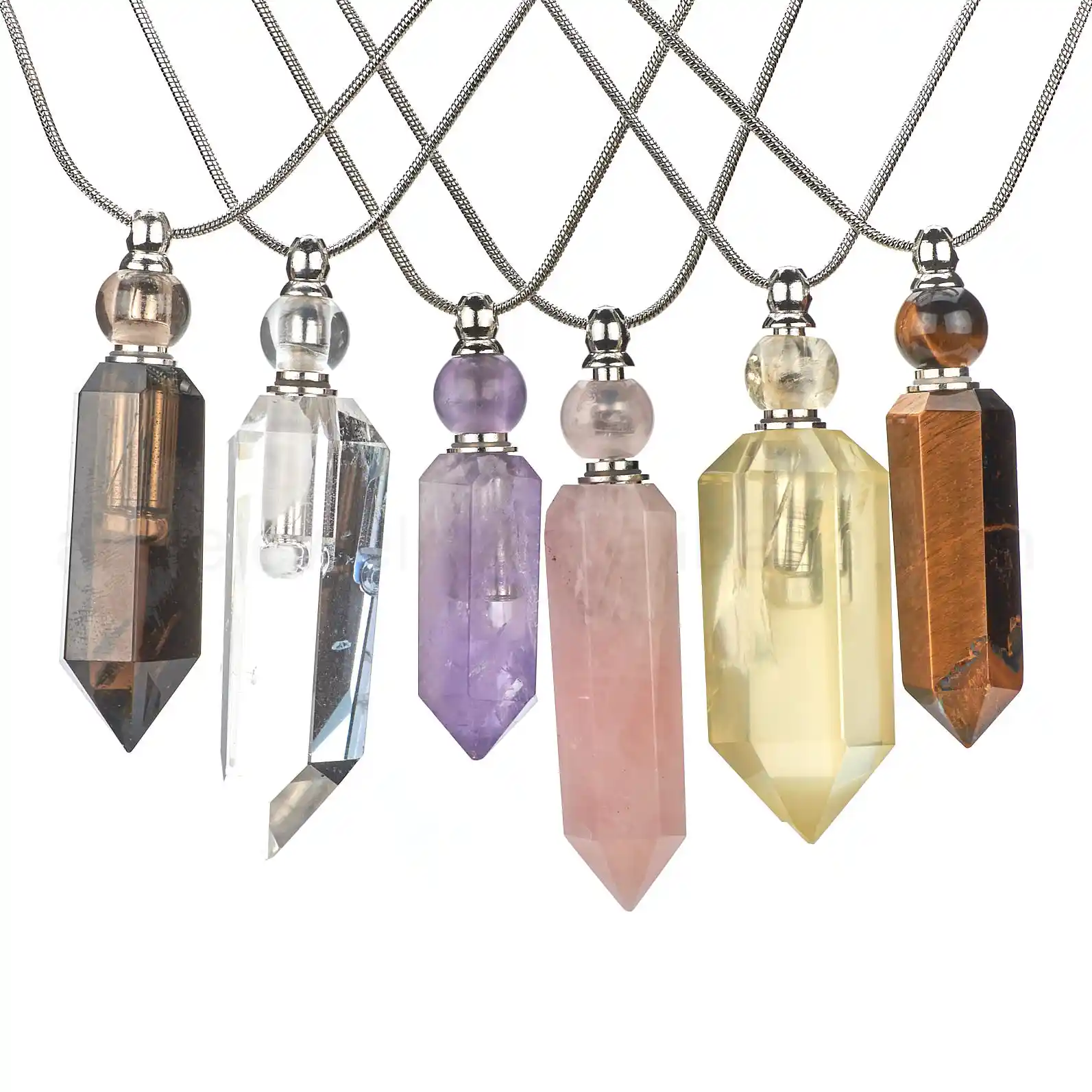 

ANDE-B1003 Crystal Stone Perfume Bottle Necklace Essential Oil Jewelry Hexagonal Crystal Wand, Multi stone color