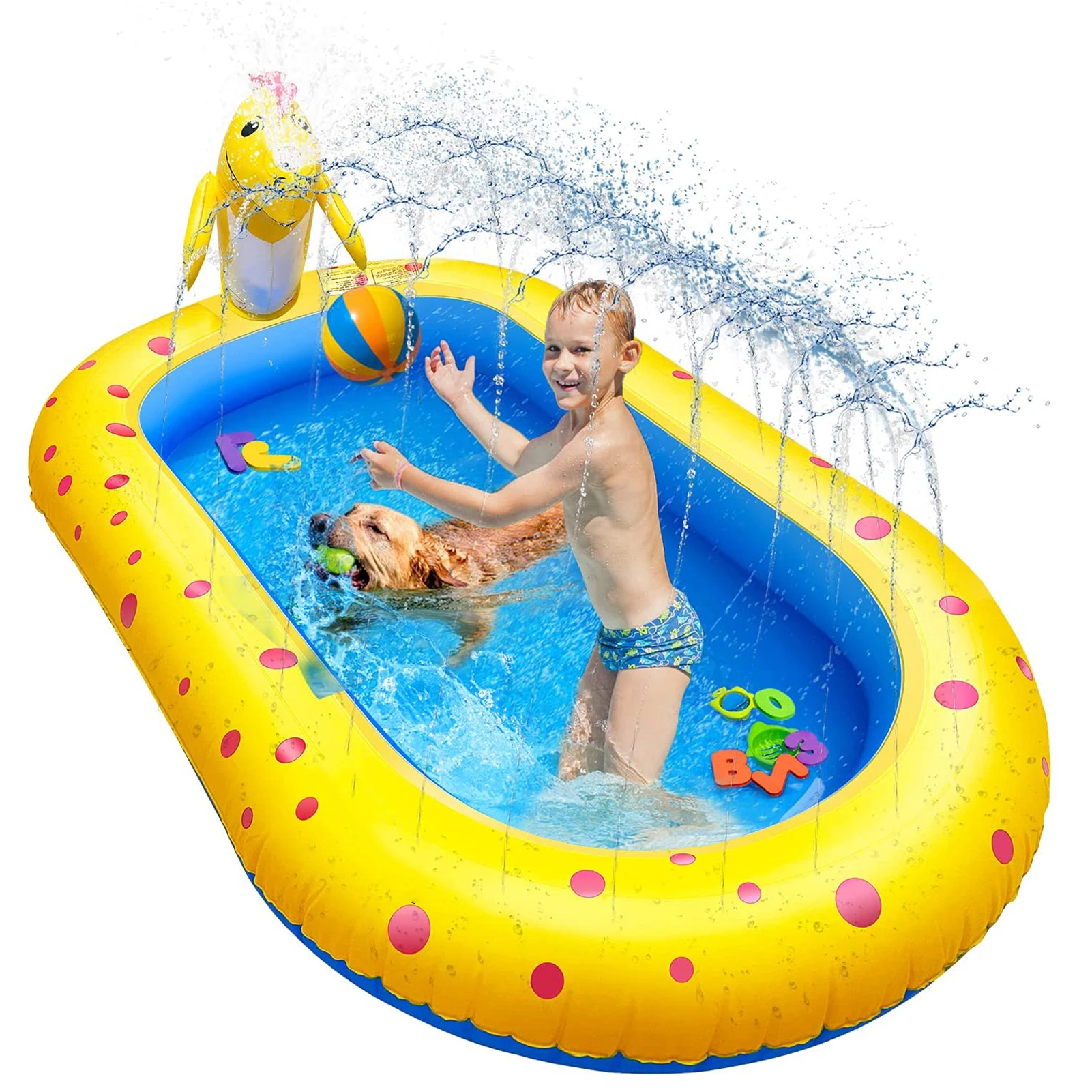 

piscine jet d'eau Piscine Gonflable Enfant Aire De Jeux,Piscine Gonflable Adulte Piscine Enfant Exterieur,Balles Piscine A Ball, Blue,yellow