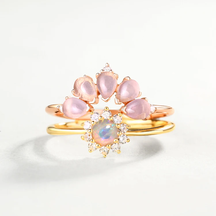 
Fashion 925 Sterling Silver Ring Stackable Artificial Opal Crown Rings Designs 