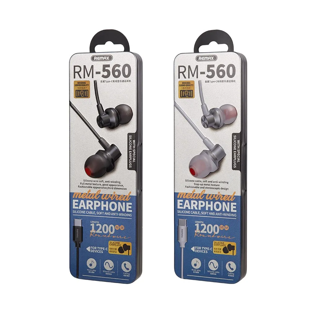 

Remax Join Us Free sample Original New RM-560 metallic 10mm speaker Type-C earphones with mic&volume control, White