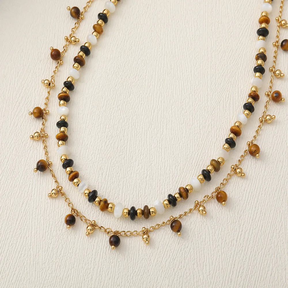 18k Real Gold Plated Fashion Gemstone Necklace Amber Jewelry Women