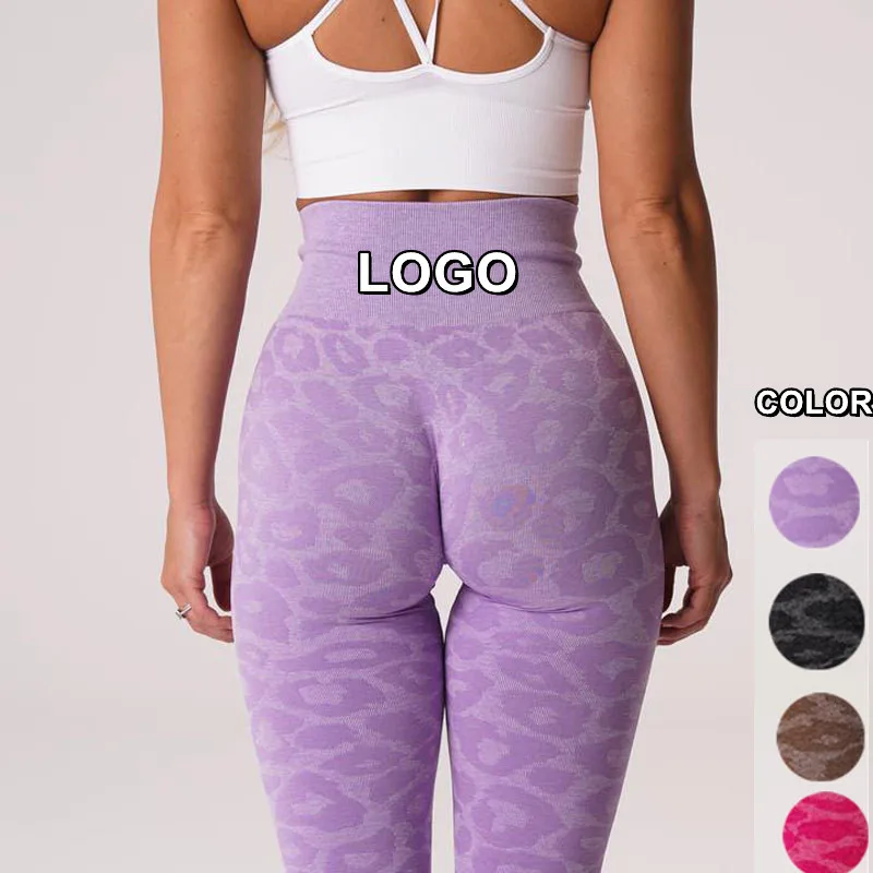 

New arrivals High Waist Gym Clothing Custom Leopard Print Scrunch butt Seamless women Yoga Leggings, Customized colors