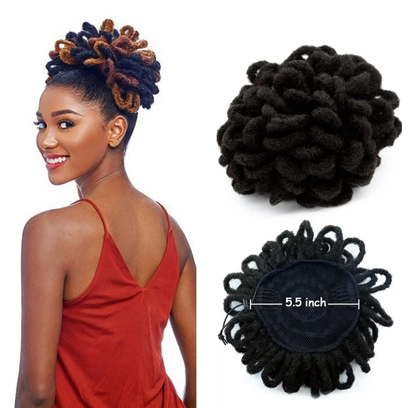 

Afro puff hair bun faux dread locs chignon hair extension, #1,#2,#4,,#1b/27,#27/613