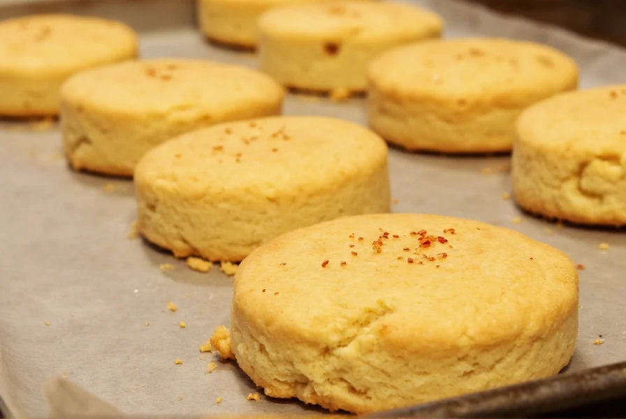 Golden honey biscuits with visible red pepper flakes on baking sheet