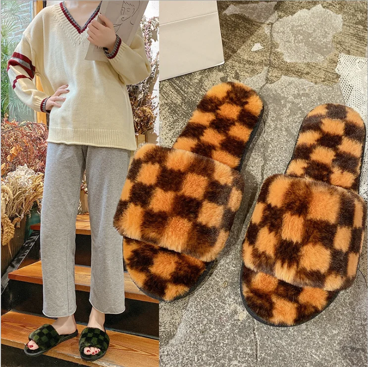 

Wholesale Cheap Furry Faux teddy bear Fur slippers Girls Sandals Imitation Fox Fur Slides, Please contact customer service to choose your preferred color