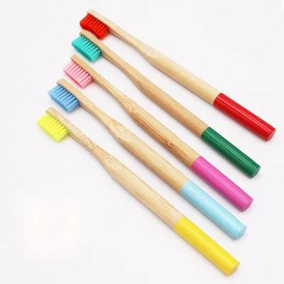 

P361 Round Handle Toothbrushes Natural Bamboo Tube Brush With Box Packing Children Bamboo Toothbrush, Color