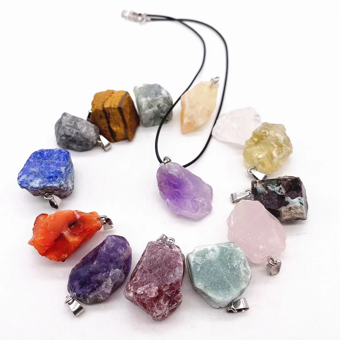 

Natural Healing raw stone pendant rose quartz clear quartz amethyst fluorite free form stone necklace