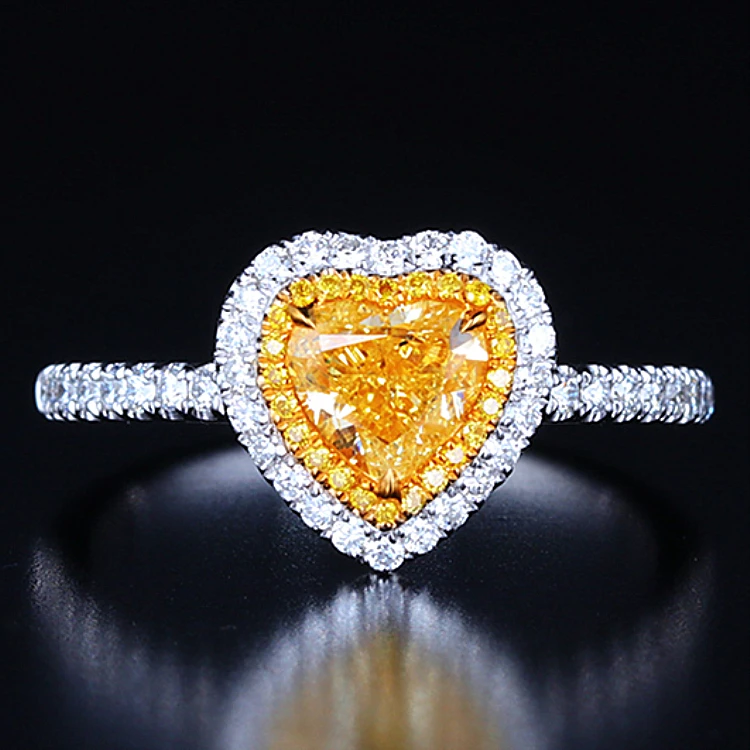 

Hot sale SGARIT 18k real gold heart ring jewelry with third party certificate 1ct VS Natural Yellow Diamond ring