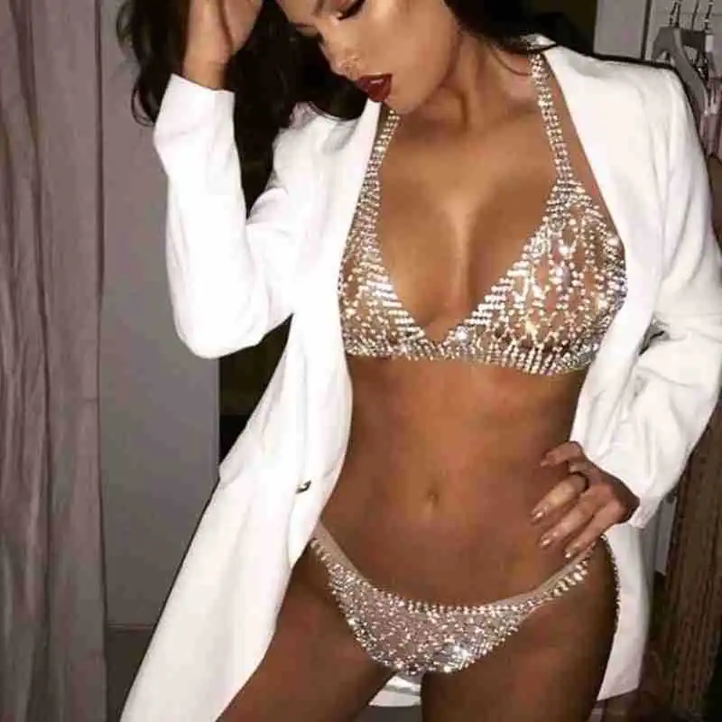 

Women's Body Accessories Rhinestone Tassel Body Necklace Chains Diamond bikini sexy sets, Silver,gold