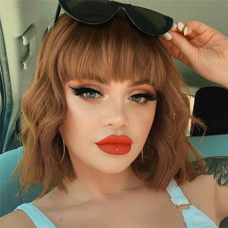 

Short Bob Wig Orange Color Synthetic Human Hair Wigs Women Colored Glueless Lace Front Bob Wig Wet, Natural color lace wig