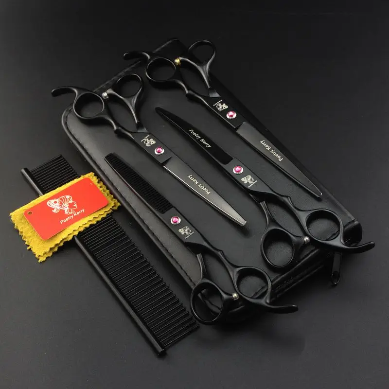 

Free shipping Wholesale 7.0 Inch 62HRC Hardness 6CR Black Varnish Stainless Steel 4 Hair Scissors Set