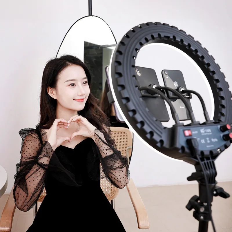 

Dimmable 18 Inch Makeup Ring Light LED Circle Selfie Ring Light with Cell Phone Holder Tripod Stand, Black