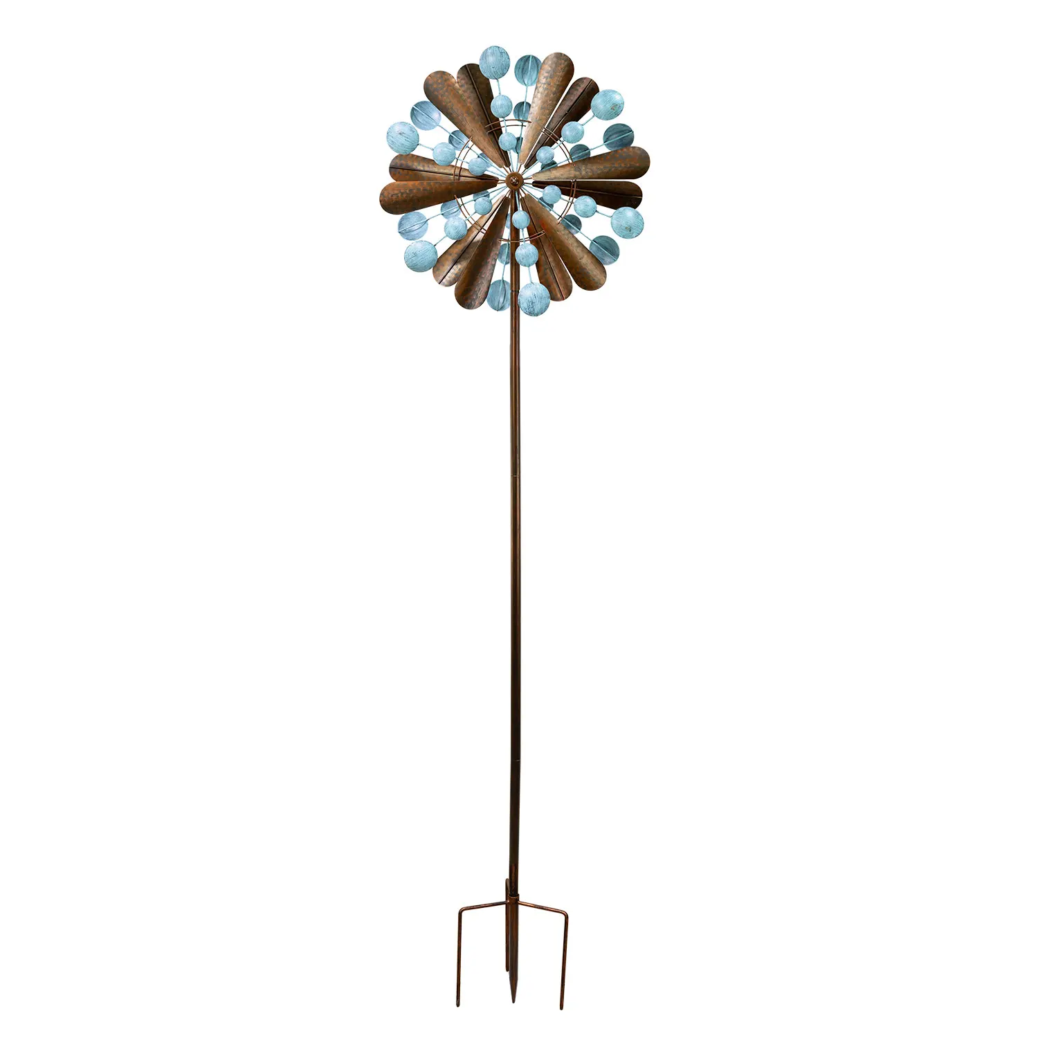 

Amazon Hot Selling Garden Ornaments Large Wind Spinner Outdoor Iron Windmill Wholesale Metal Wind Spinner, Bronze and blue