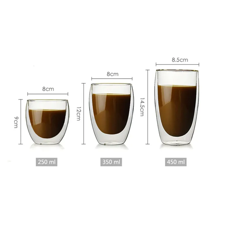 

2020 Hot Sale Borosilicate Insulated Double Wall coffee glass cup, Transparent clear