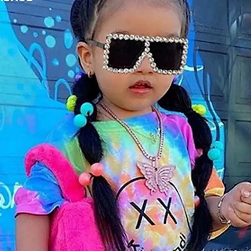 

GGNQ20655 newest style square rhinestone shade diamond cute kids sunglasses 2021