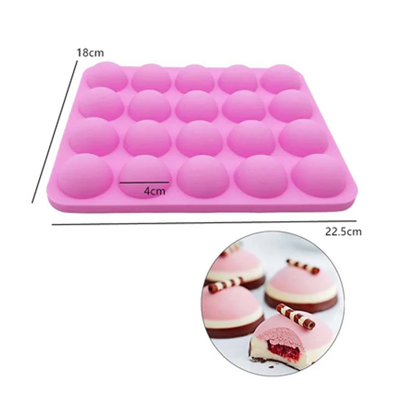 

20 small semicircular silicone fondant cake tool DIY mousse chocolate pudding baking mold, As picture