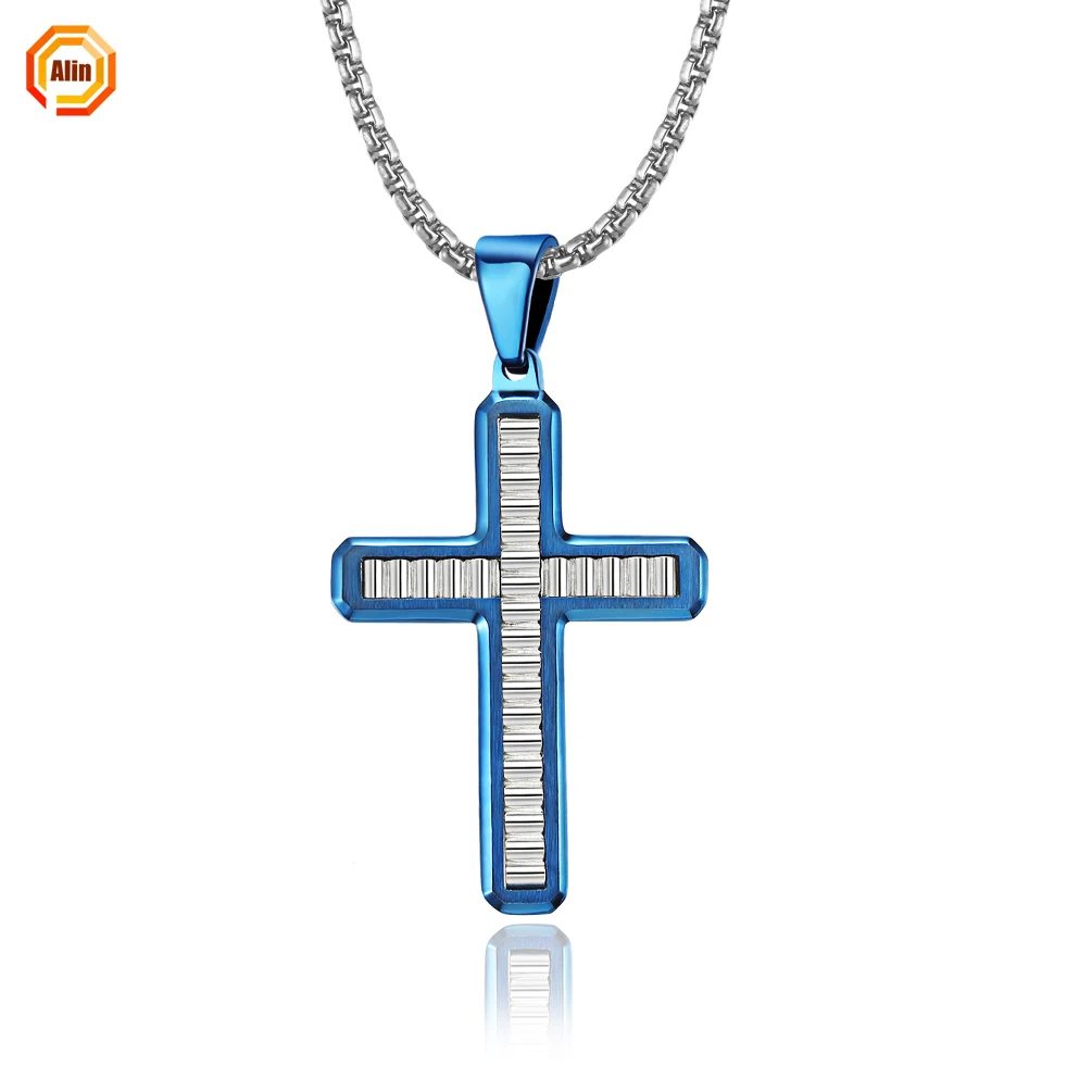 

Fashion stainless steel 316L jewelry 2021 newest Original Innovative Men's Wave Pattern Simple Pendant Cross Necklace for men