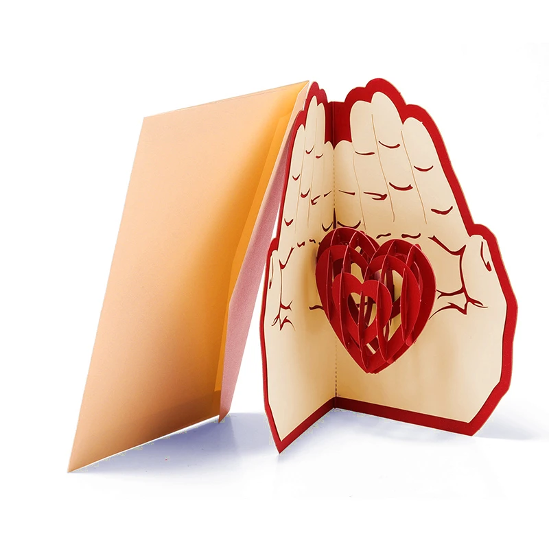 情人节礼物卡 3d 弹出贺卡激光切割心脏明信片批发手工礼物