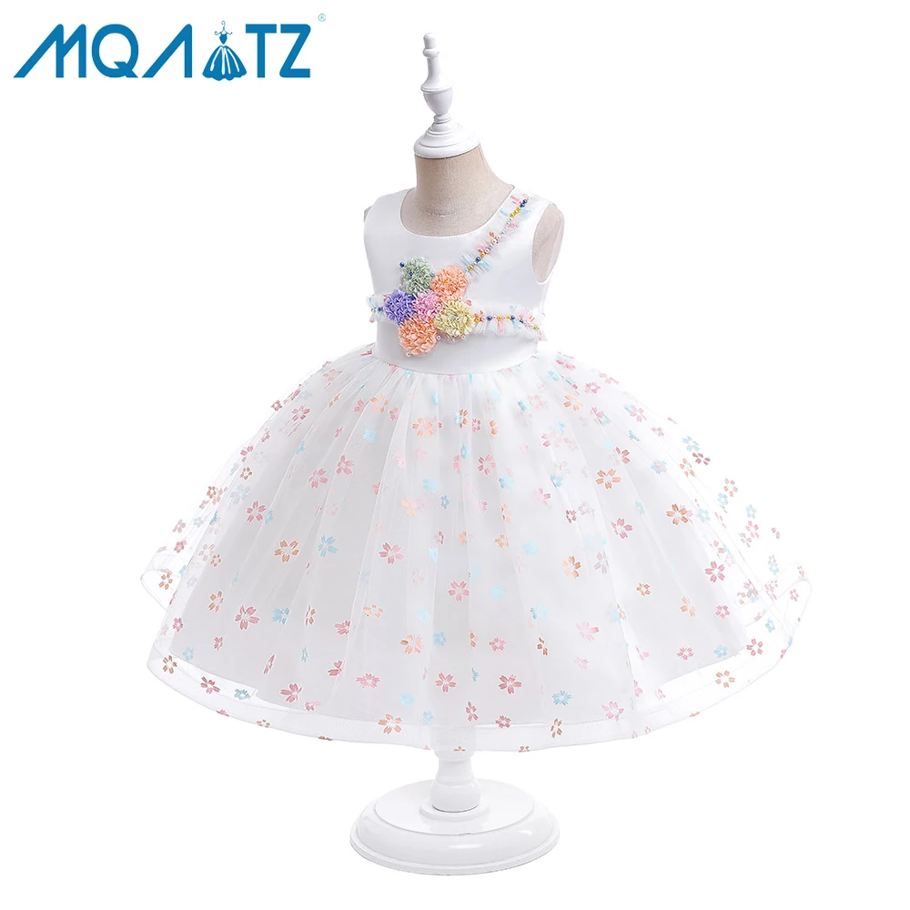 

MQATZ good quality white Appliqued baby frocks child birthday party dress up wedding princess wear AL029