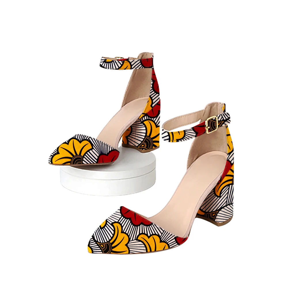 

New arrival women shoes for daily printing high heel sandals coarse women ankara high heels shoes, Customized color