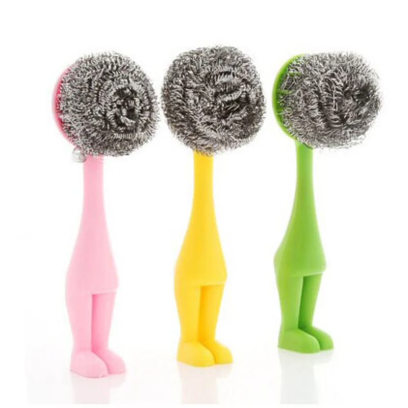 

Kitchen Pot And Pan Steel Wire Brush With Plastic Handle, Green, pink and yellow