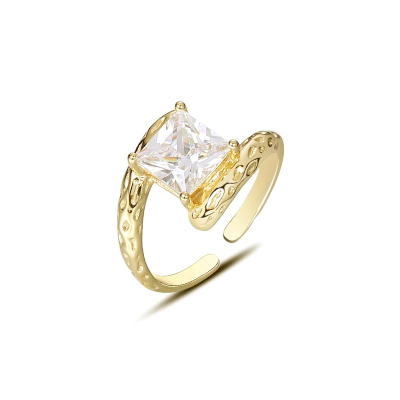 

New product popular 925 sterling silver gold plated big zircon adjustable rings women