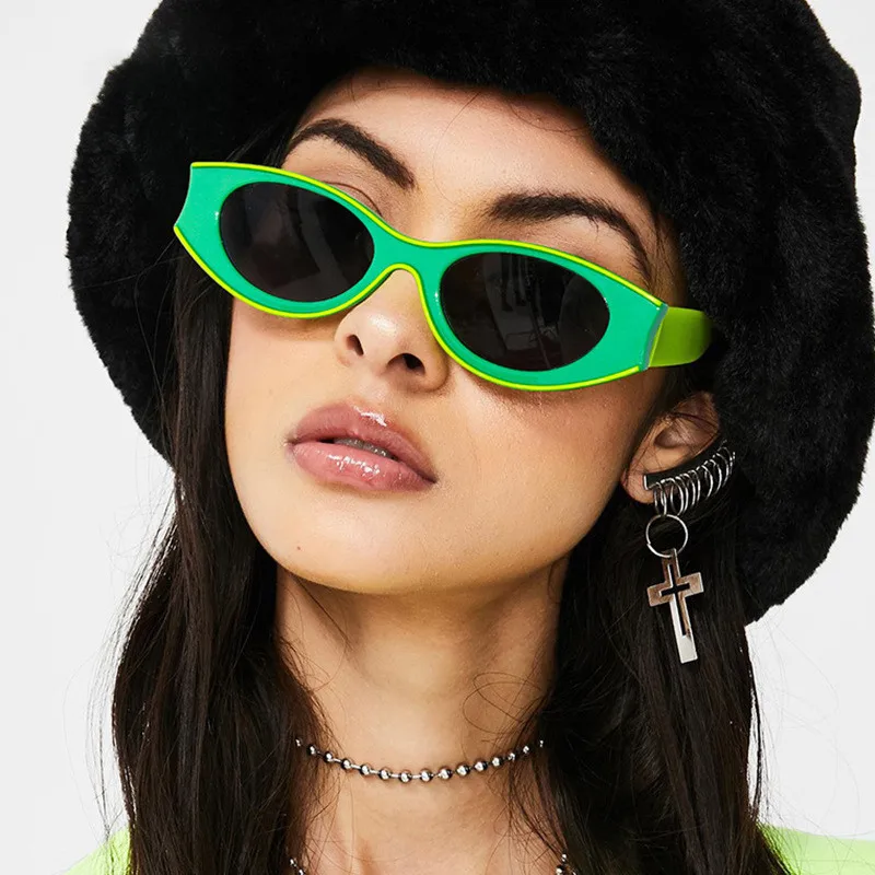 

Women's New Arrival Cute Thicken Contrast Color PC Small Oval UV400 PC Lens Sunglasses Fashion Shades Sunnies for Outdoors Party