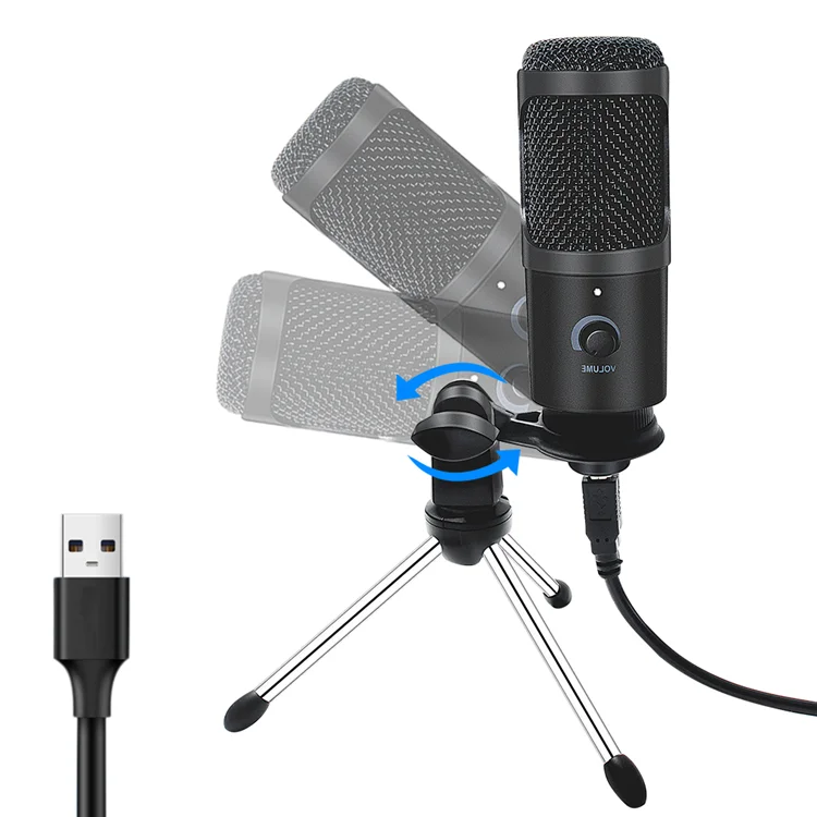 
USB Metal Studio Mic Desktop Microphone Recording Vlog Podcasting Video Condenser Microphone Kit Set with stand 
