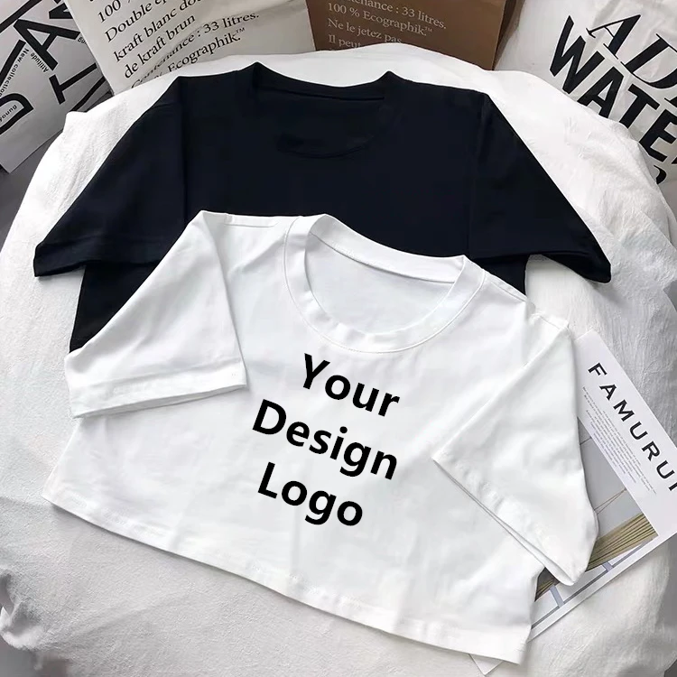 

Cheap blank short sleeves custom dtg printing 100% cotton custom women plain sexy loose fit crop top t shirt with logo