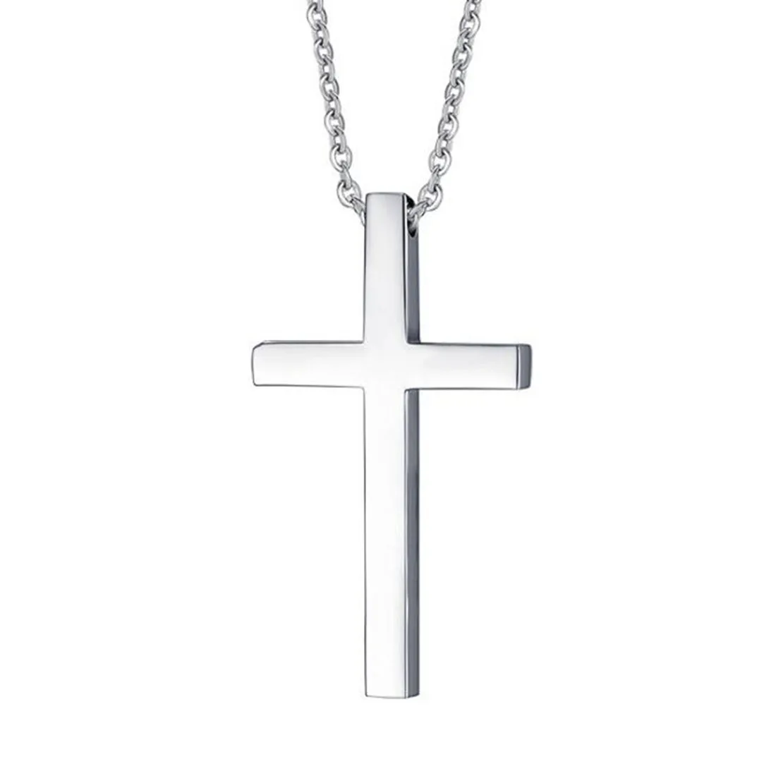 

NLJSF00121 Simple Stainless Steel Silver Tone Cross Pendant Necklace for Men Women, 20"Chain