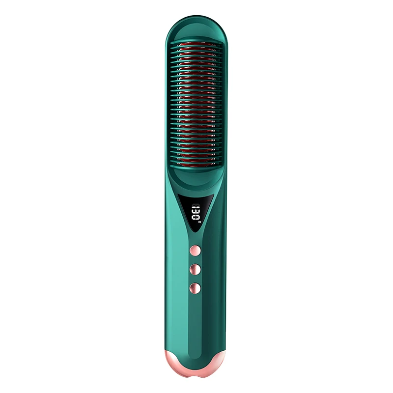 

Ceramic Hair Straightener Brush hair Electric Hot Comb Flat Iron Digital Heating Anti-static Hair Hot Brush Styling Tool, Green