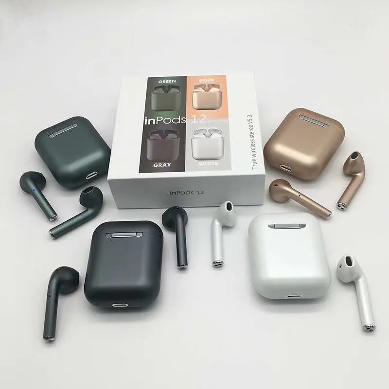 

8 colors Macaron inpods 12 TWS Wireless Earbuds Metal Color TWS Metallic i12 earphone, White,yellow,green,dark green,purple,red,yellow,dark gray