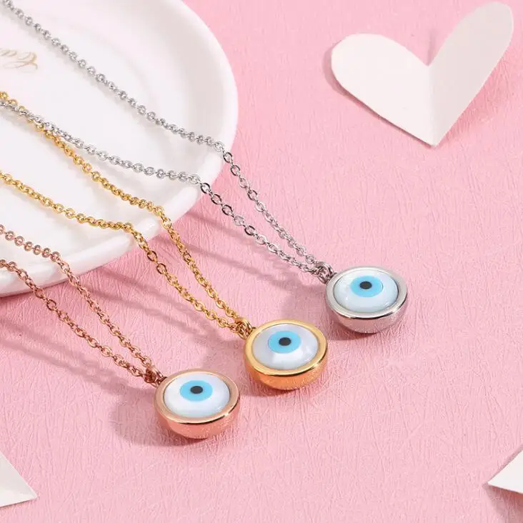 

Women Trendy Jewelry Devil Eyes Charm Pendant 18K Gold Plated Stainless Steel Blue Evil Eye Necklace