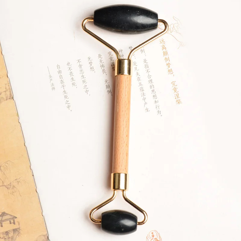 

Hot Selling Wholesale Best High Quality Therapy Jade Stone Natural Facial Anti Aging Jade roller for Christmas gift, Black