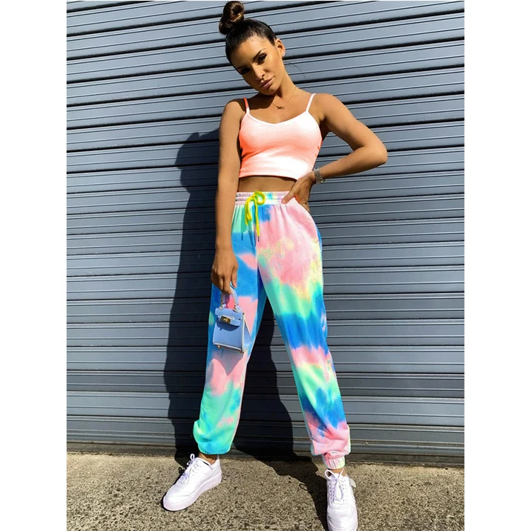 

WW-0260 To Dye Printing Movement Slacks Harlan Women's Pants Women Bottoms Hip Hop Tie Dye Pants, Customized color