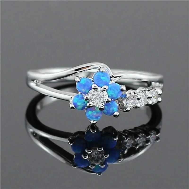 

SC Hot Sale Fashion Vintage Exquisite Opal Ring Trendy Elegant Charm Zircon Diamond Flower Ring for Women