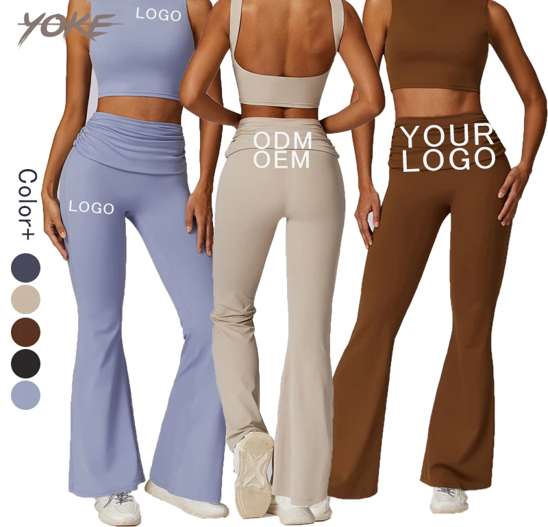 Yoke Factory Custom Activewear Fitness Yoga Hight Quality Flare Leggings High Waist Gym Sports Clothing 2 Piece Set Women