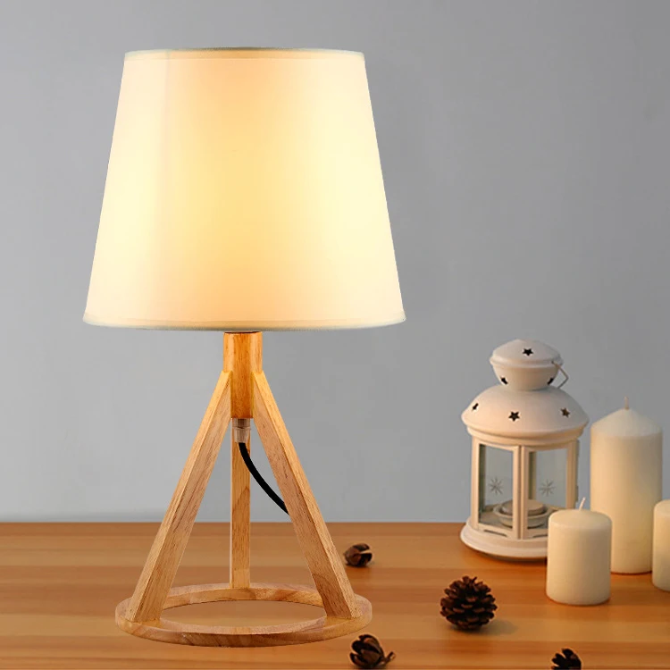 European Style 3 legs Triangular Wooden Table Lamp Reading Lights best sale E27 table lamp for bedroom