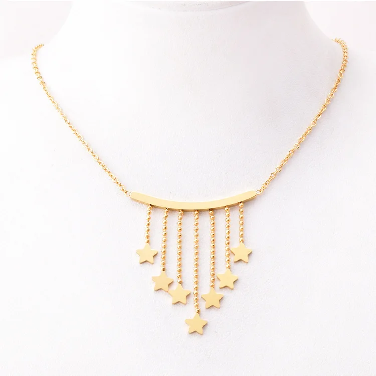 

Unique Ethnic Rose Gold Plated Titanium Stainless Steel Star Charms Tassel Necklace For Girls