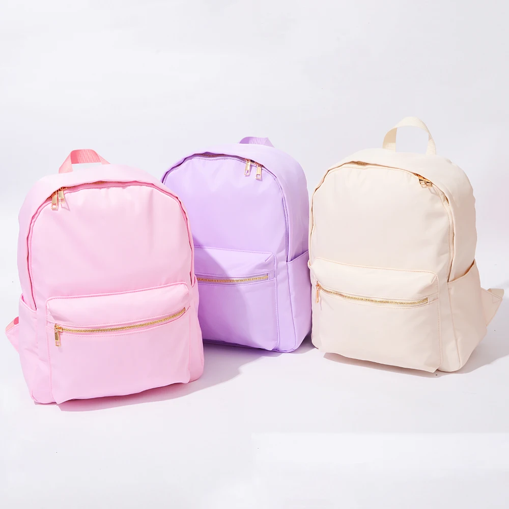 

Stock Large Capacity Back To School Bag Travel Storage Bag Macaron Candy Bright Color New Light Pink Nylon Backpack, Customized color