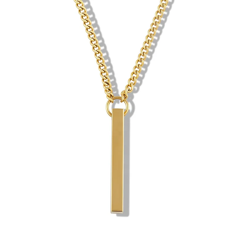 

Personalised Custom Name Stainless Steel Cuban Chain Blank Vertical 3D Bar Pendant Necklace