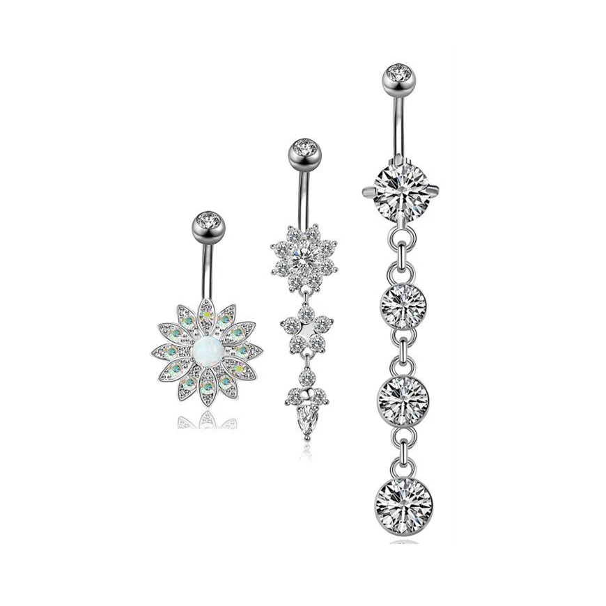 

Wholesale 3PCS Stainless surgical steel navel button ring dangle set body piercing jewelry, Picture