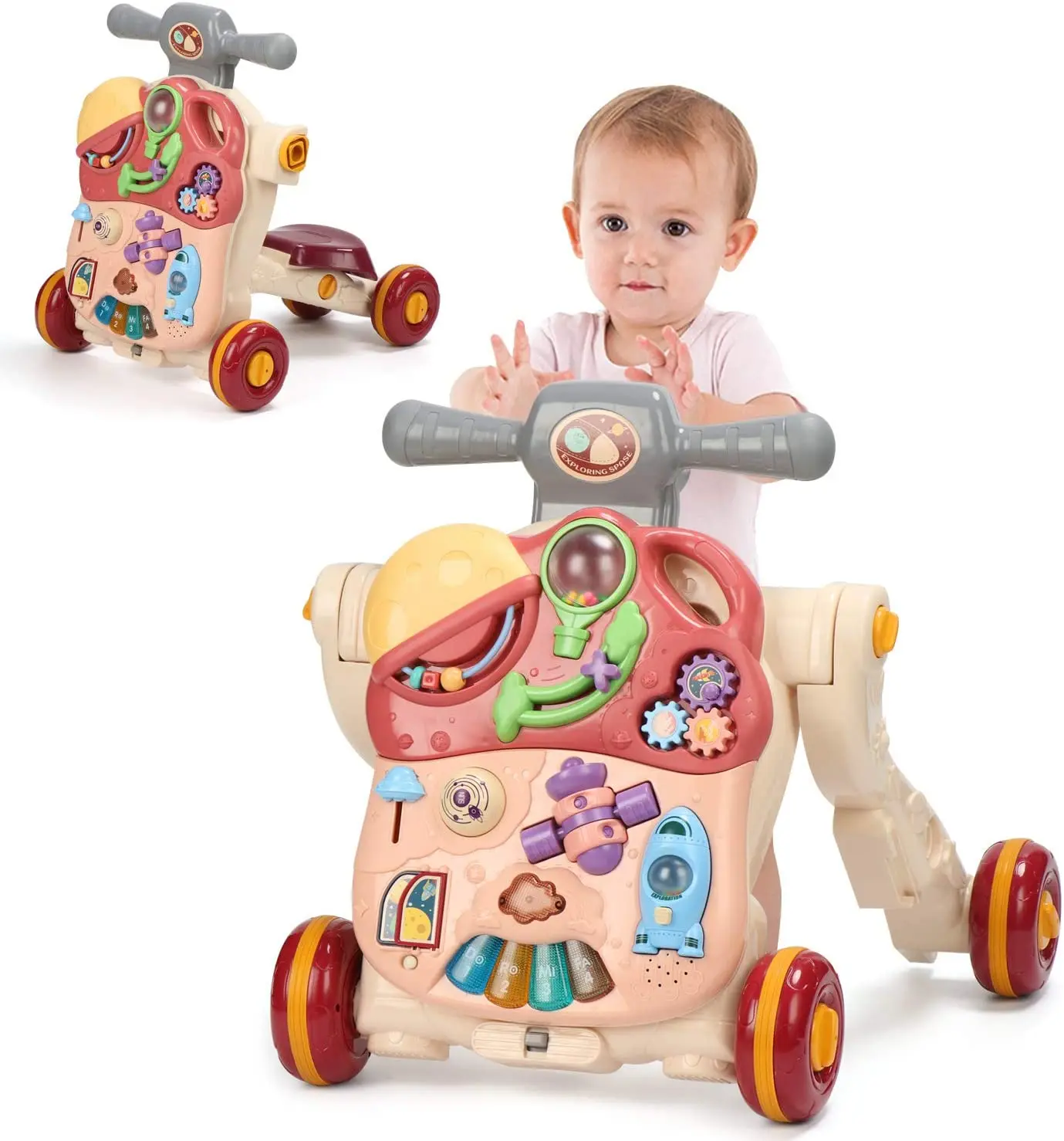 

Children's trolley toy walking car multi-functional 4 in1 adjustable speed walking assist baby walking car, Picture shown