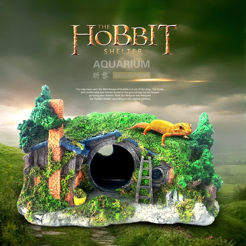

Aquarium ornament resin hobbit dwarf house hiding cave fish tank landscaping decoration, Green