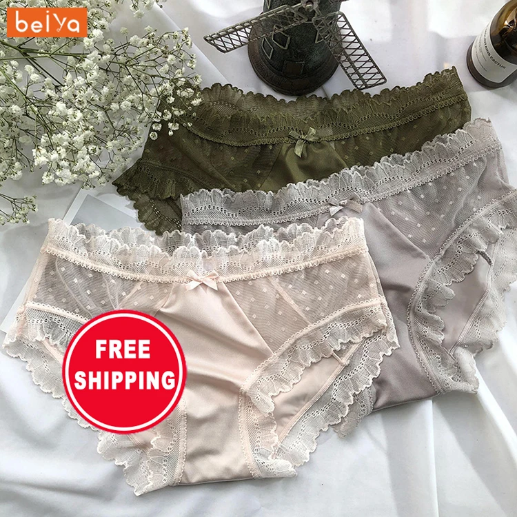 

Breathable mid-waist sexy transparent hollow seamless thin lace panties sexy women's underwear, White, black, petal pink, lotus root