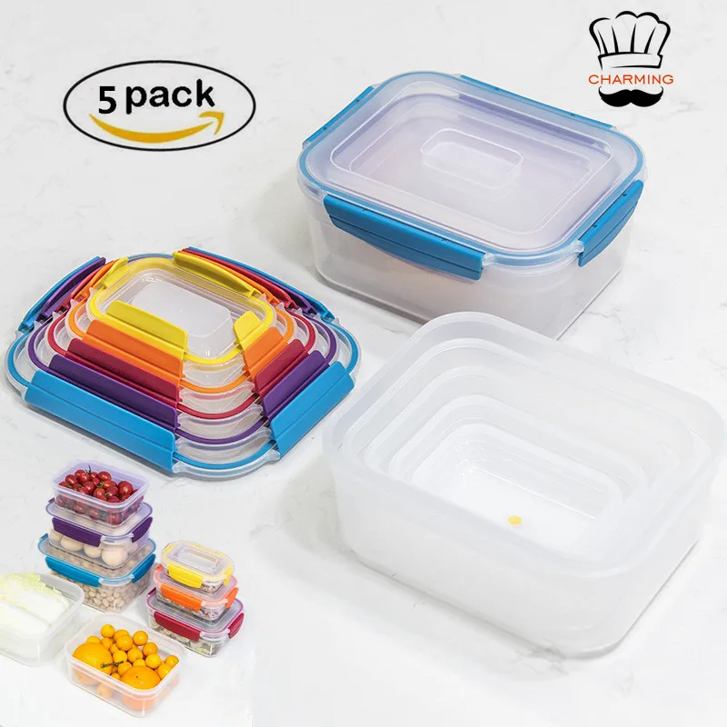 

Amazon 2021 Hot New Kitchen Gadgets Portable Lunch Boxes Food Grade PP Plastic Airtight Food Storage Containers Set With Lids, Customized color