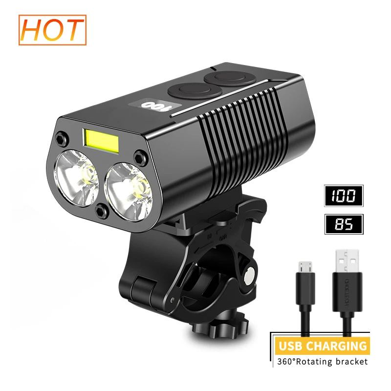 

Amazon Products Professional USB Rechargeable Bicycle light Waterproof Cycling LED Bike Lights, Black / gun gray