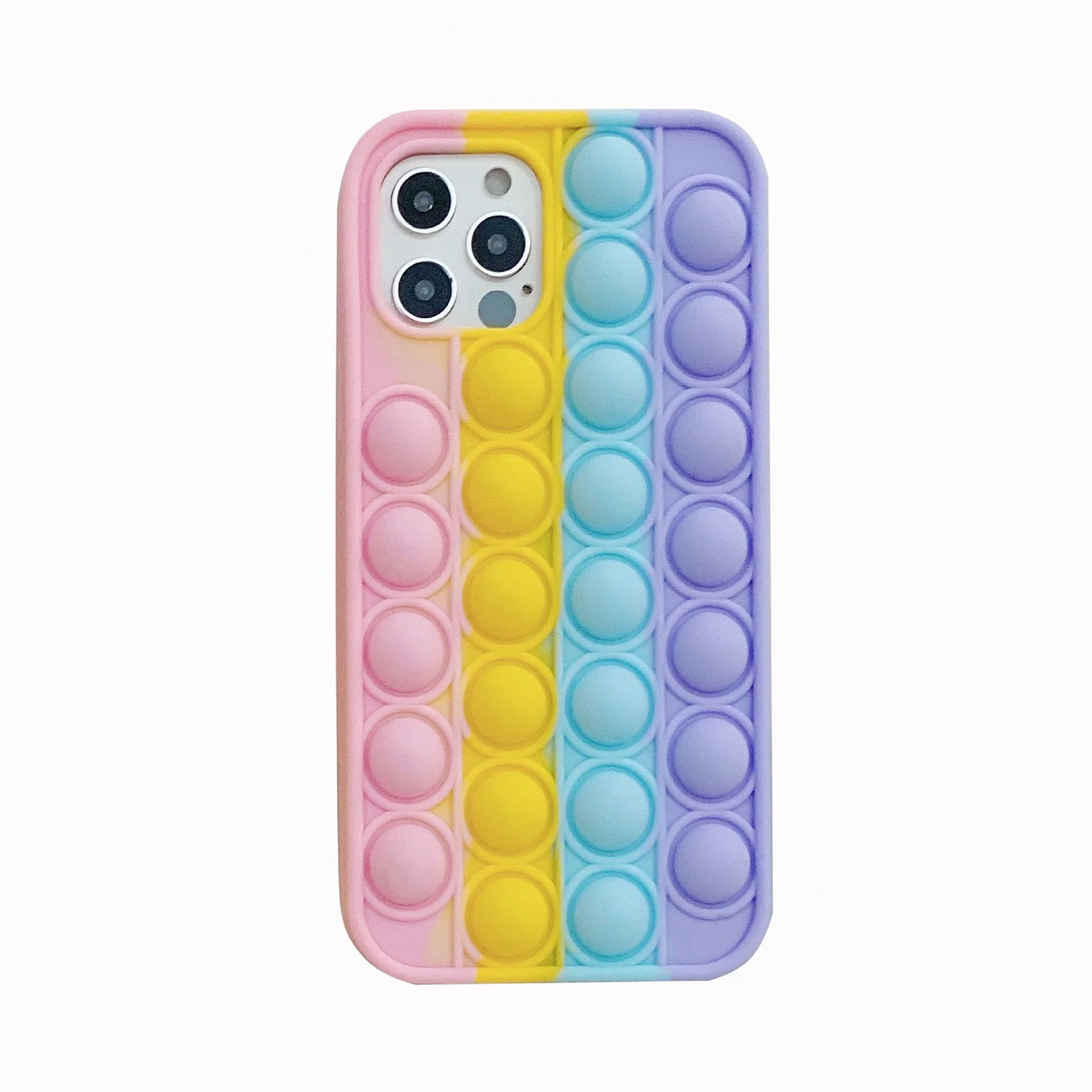 

2021 Hot Selling Logo Customized Push Bubble Press Ball Pressure Relief Compatible for Iphone Series Figet Silicone Phone case, Rainbow/yellow