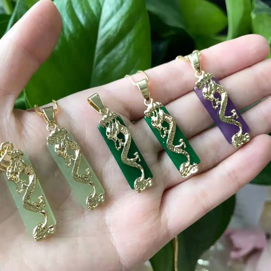 

Jialin Jewelry ins 2021 new fashion green jade dragon Green agate pendant Chinese jade dragon pendant necklace