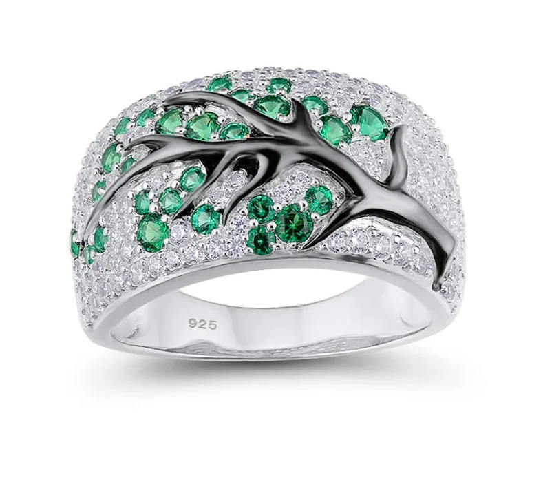 

Fashion Jewelry KYRA0698 Shine Tree Branch 3A Zircon Ring for women, Silver